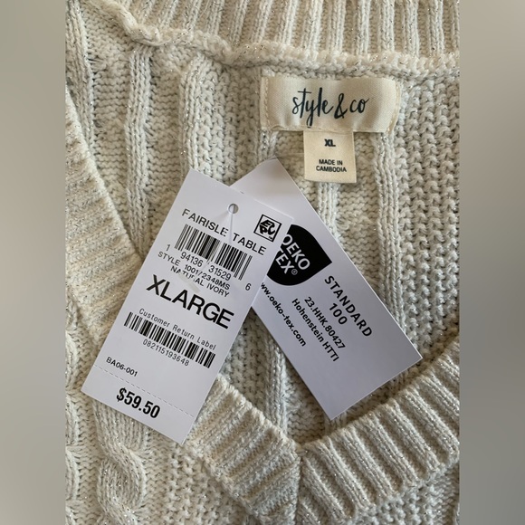 3/$30 STYLE & CO
V-Neck Silver Shine Cable-Knit Long-Sleeve Sweater XL NWT - Picture 9 of 11